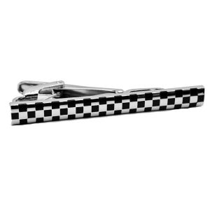 Black and Silver Checked Tie Bar The Cufflink Club